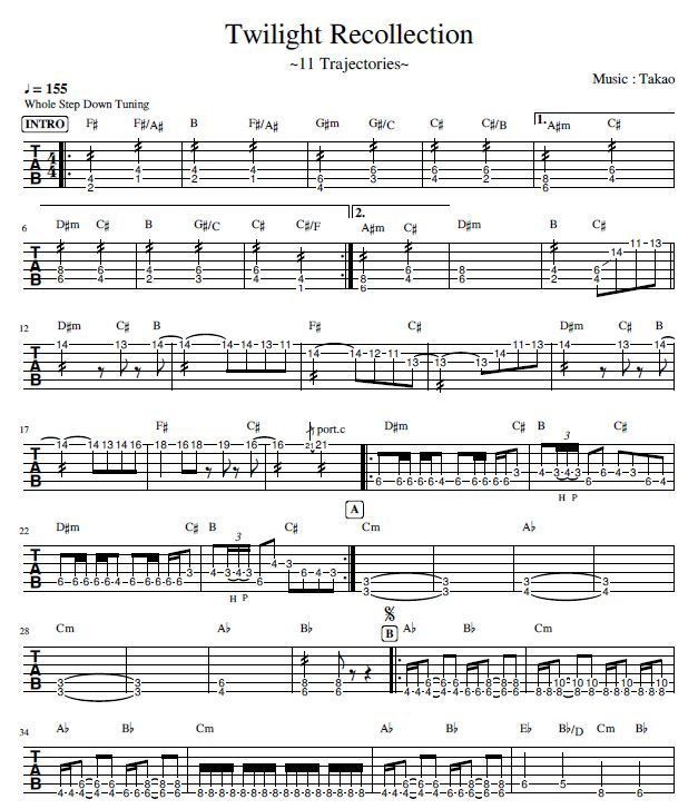 Twilight Recollection Gt TAB譜&カラオケ音源