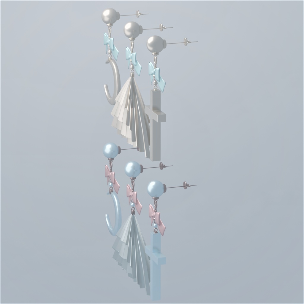 パールとリボンのモチーフピアス(6種)【3Dモデル】