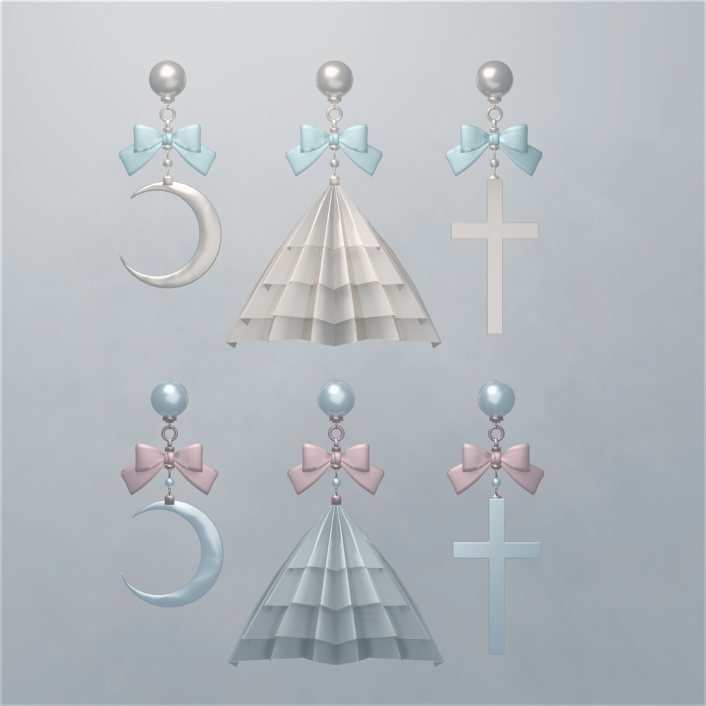 パールとリボンのモチーフピアス(6種)【3Dモデル】