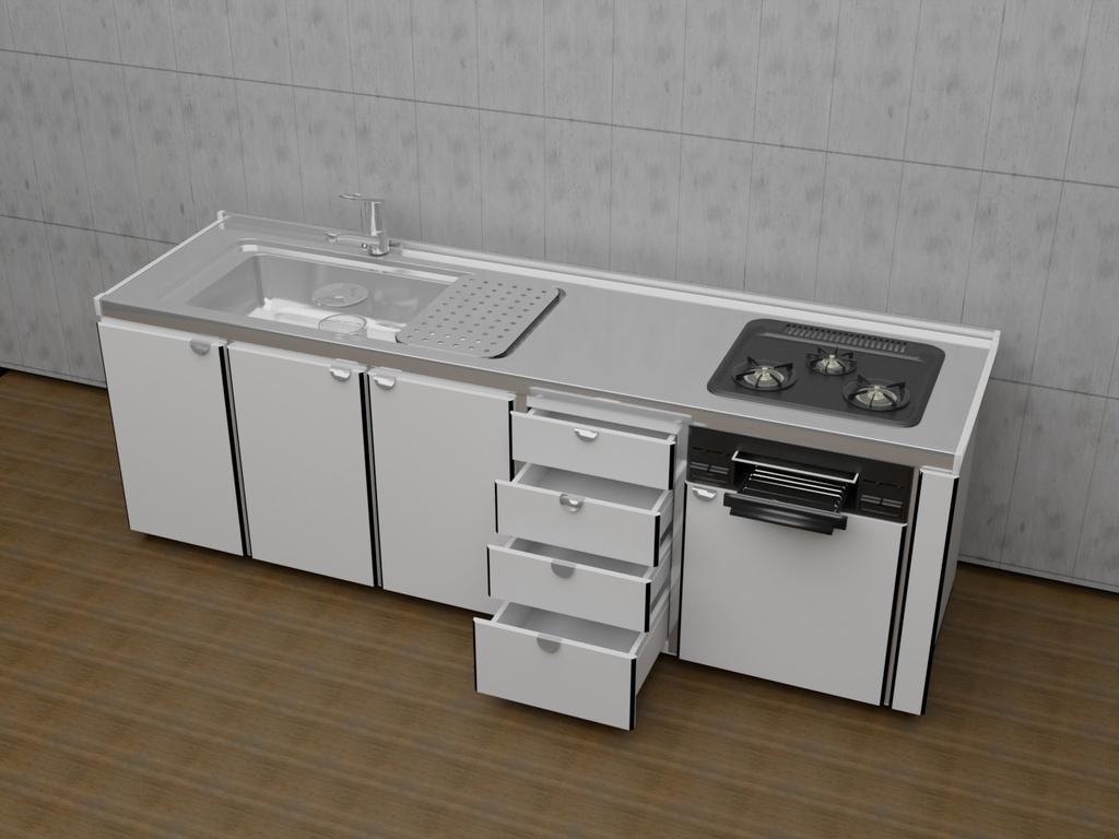 昭和レトロ風キッチン（Blenderファイル付き）