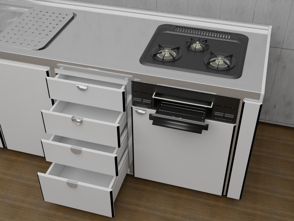 昭和レトロ風キッチン(Blenderファイル付き)