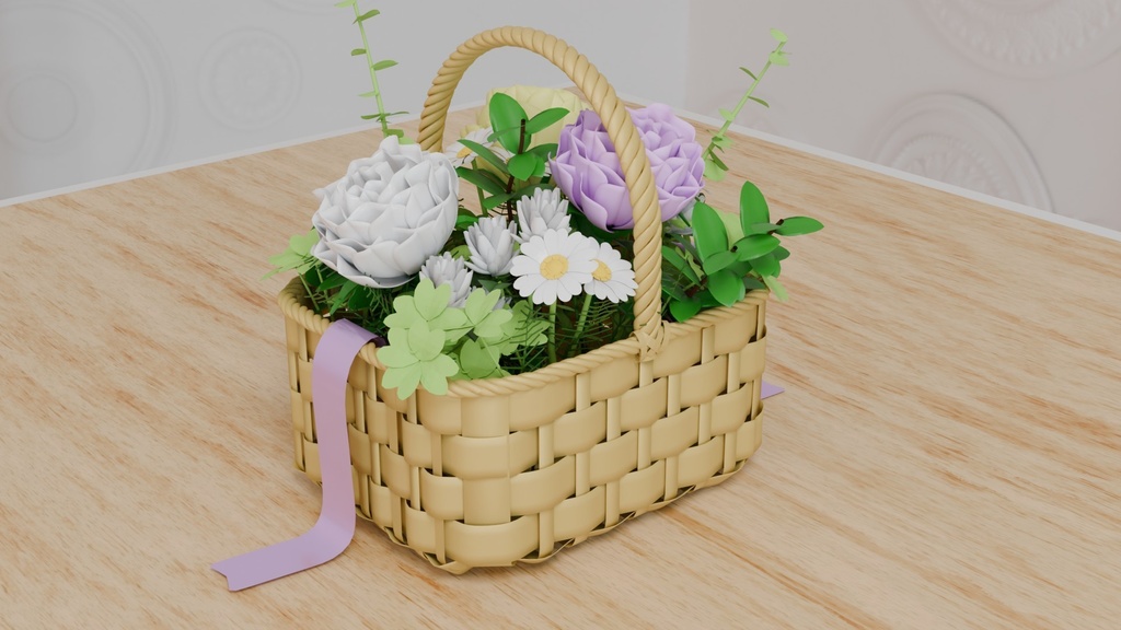 春の花々で彩るフラワーバスケット