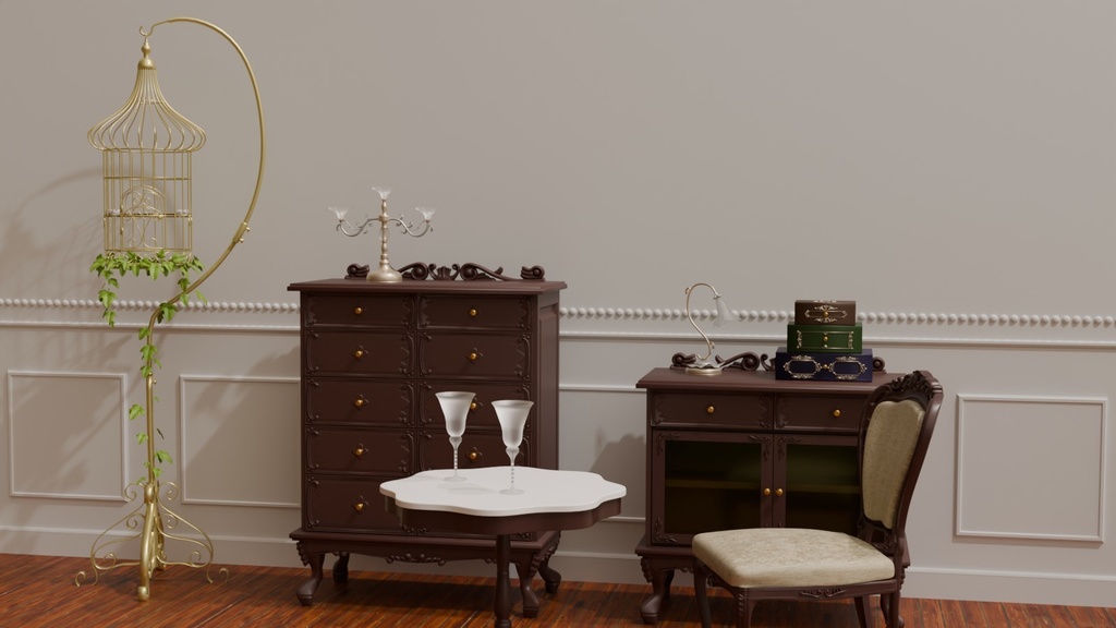 Blender作ったアンティーク風鳥かご