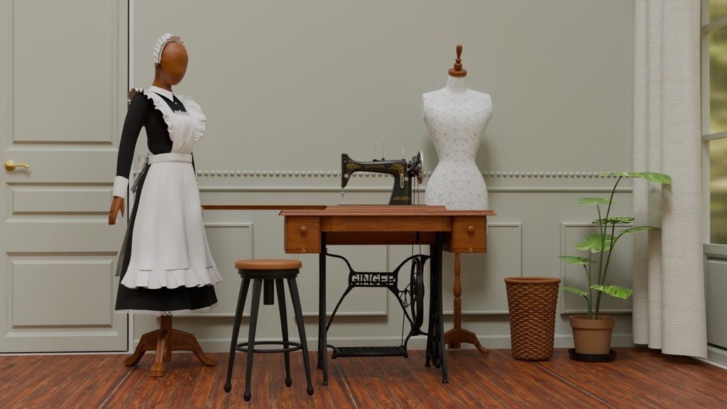 Blenderて作ったメイド服