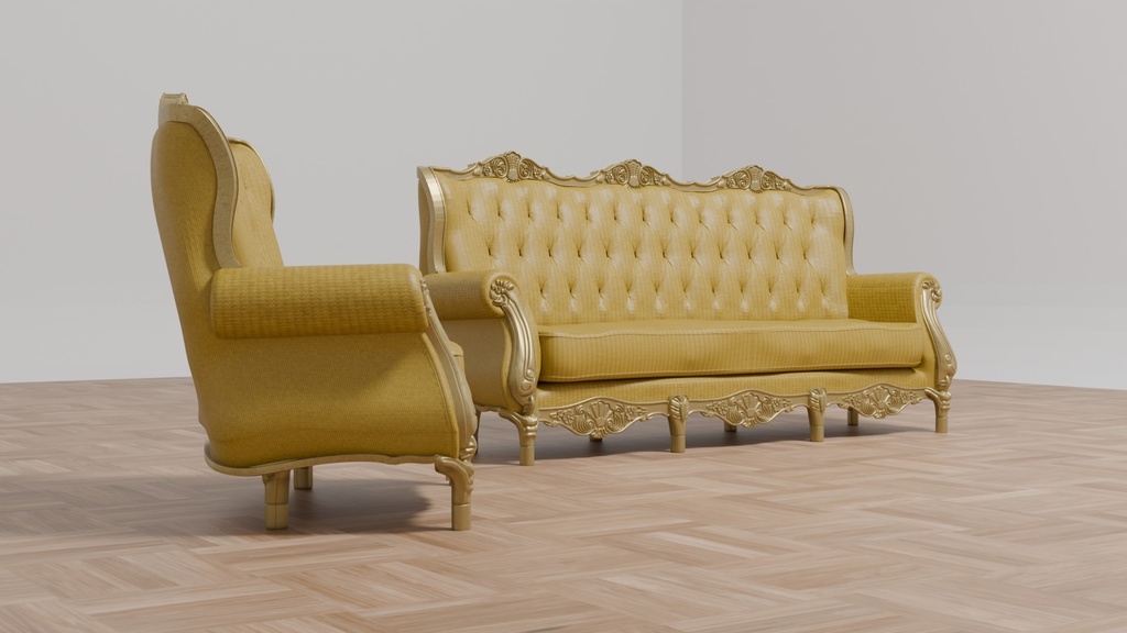 Blenderを使って作ったアンティーク調のソファセット