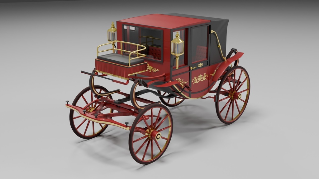 Blenderを使って作った幌付き貴賓馬車、アンティークシリーズ