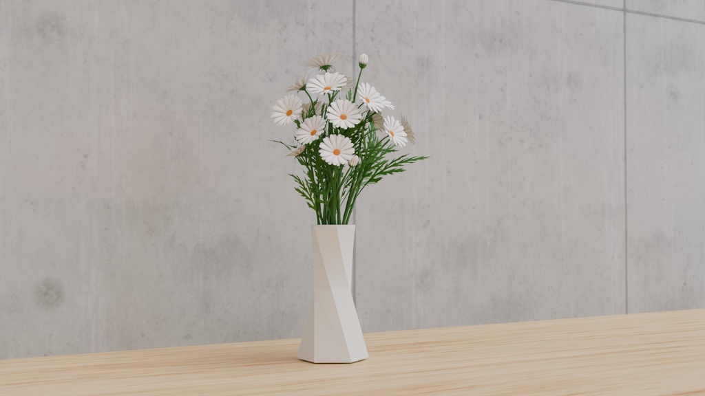 Blenderを使って作った白いマーガレット、花シリーズ(ローポリ在り)