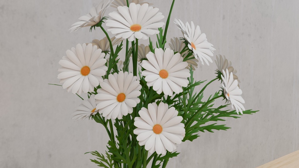 Blenderを使って作った白いマーガレット、花シリーズ(ローポリ在り)