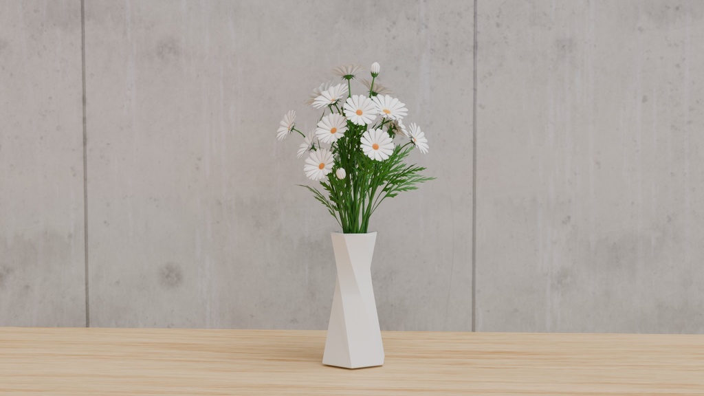 Blenderを使って作った白いマーガレット、花シリーズ