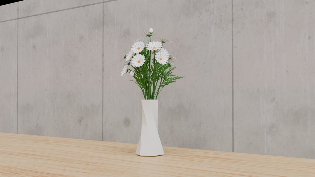 Blenderを使って作った白いマーガレット、花シリーズ(ローポリ在り)