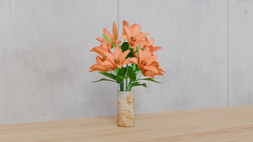 Blenderを使って作ったLAユリ、花シリーズ(ローポリ在り)