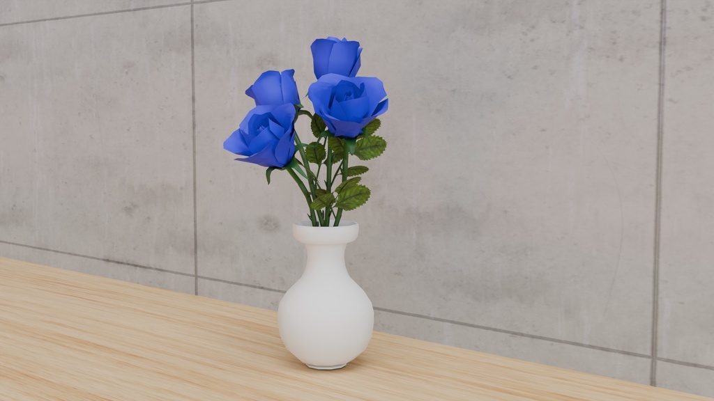 ローポリゴンの青薔薇の花瓶挿し~花シリーズ