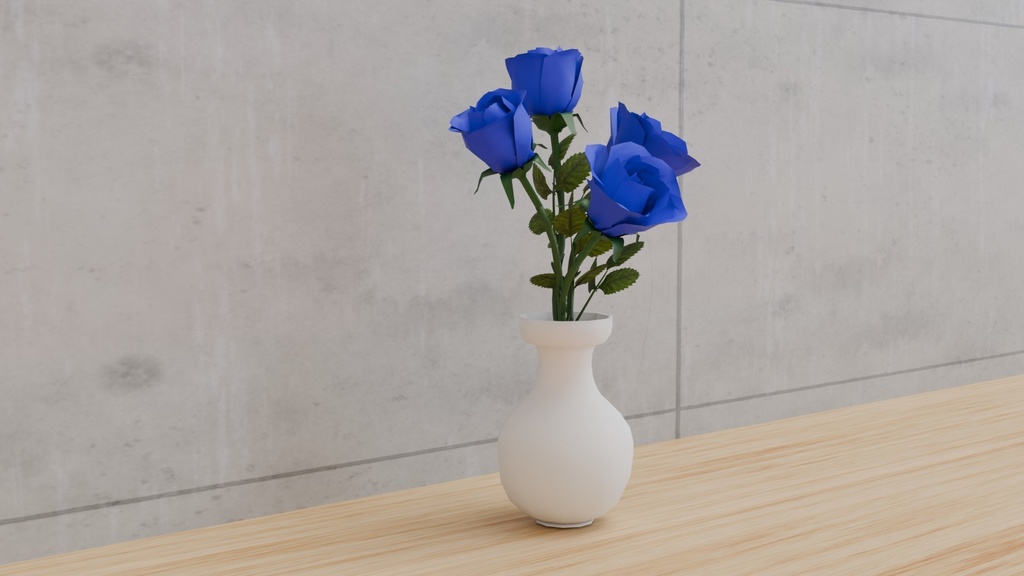 ローポリゴンの青薔薇の花瓶挿し~花シリーズ
