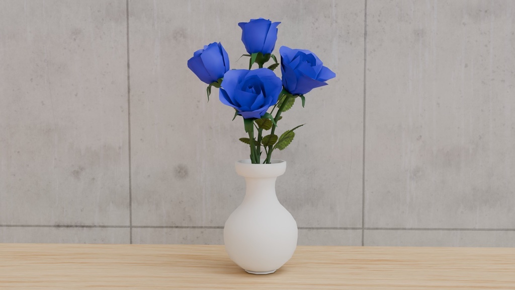 ローポリゴンの青薔薇の花瓶挿し～花シリーズ