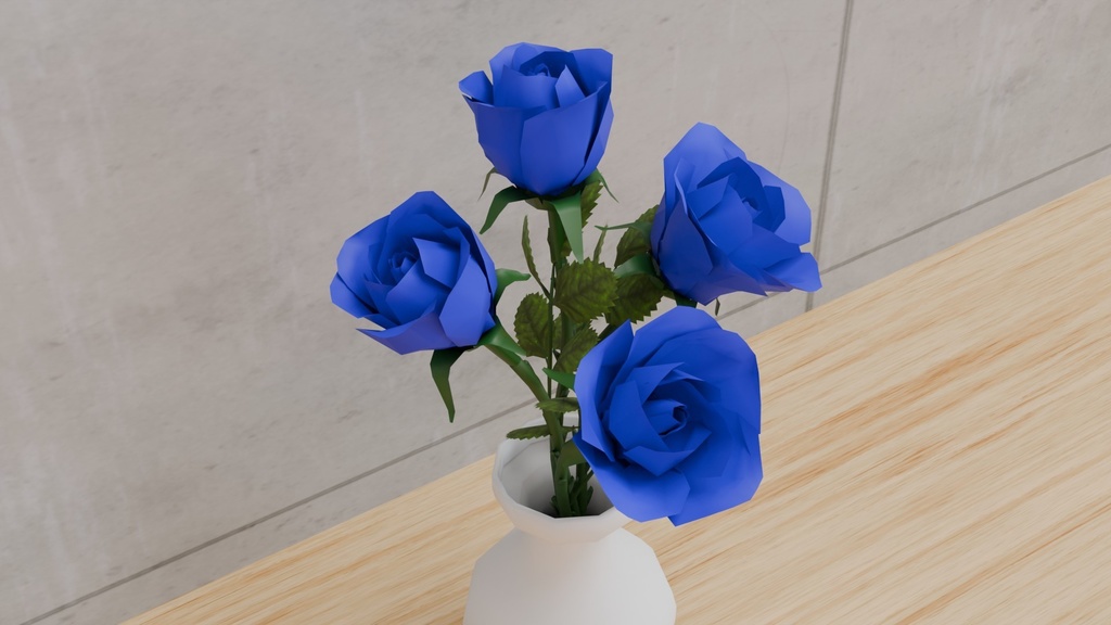 ローポリゴンの青薔薇の花瓶挿し~花シリーズ