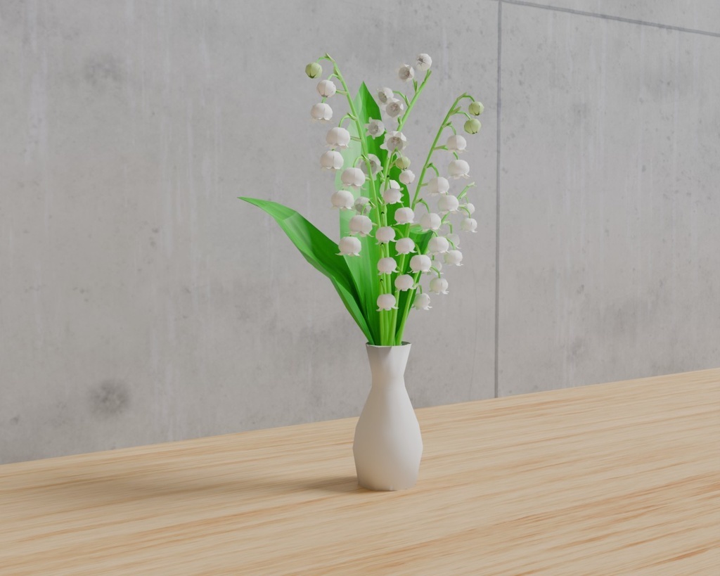 ローポリゴンのスズランの花瓶挿し~花シリーズ