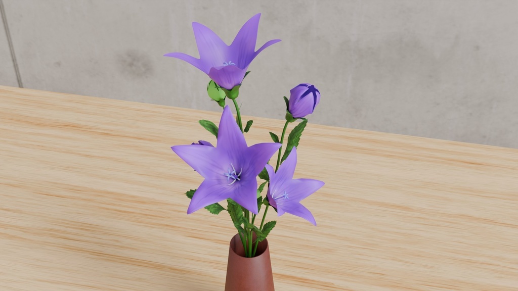 ●Blenderで作った桔梗の花瓶挿し~花シリーズ(ローポリ版も同梱)