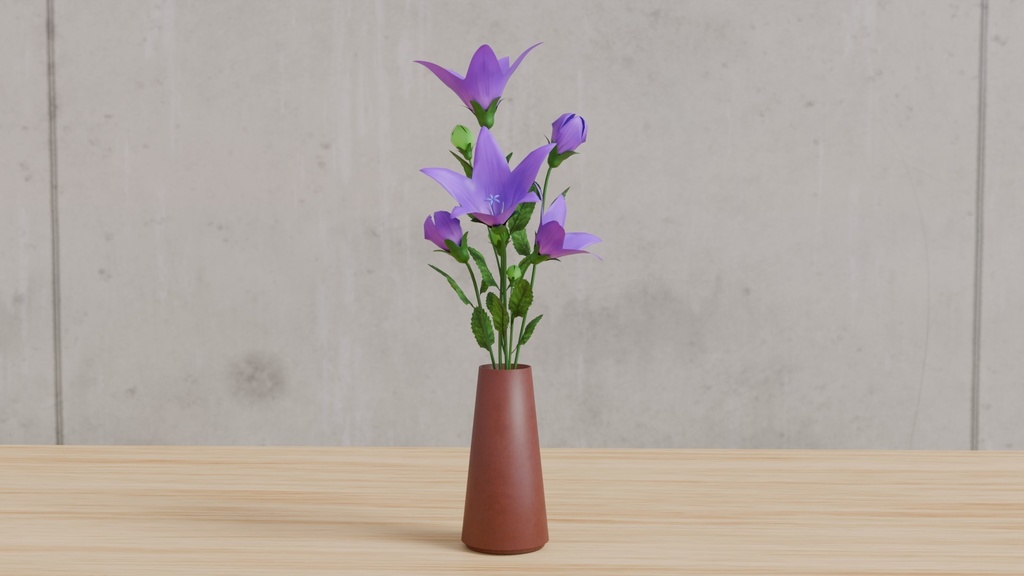 ●Blenderで作った桔梗の花瓶挿し～花シリーズ（ローポリ版も同梱）