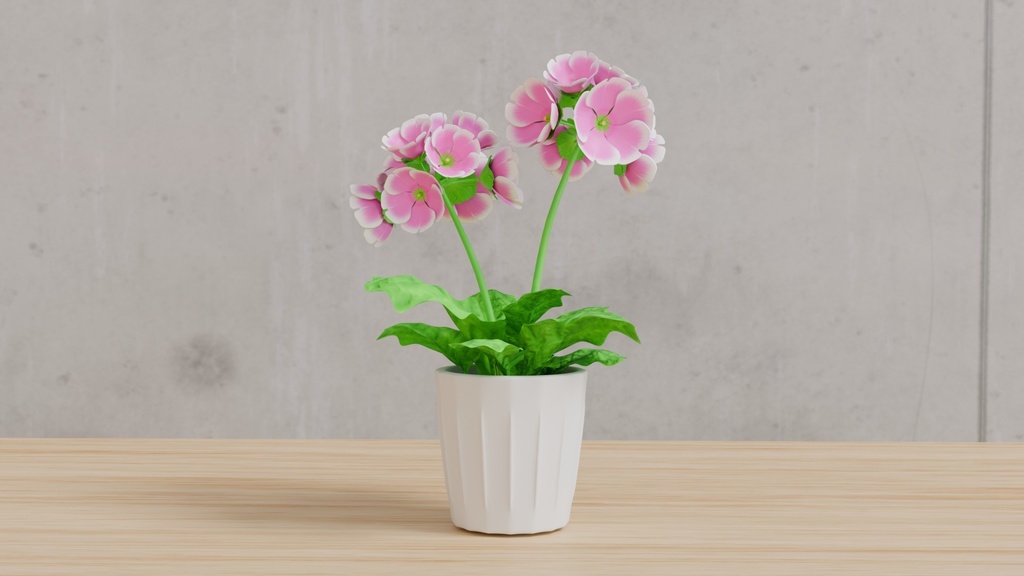 Blenderで作ったプリムラの鉢植え~花シリーズ(ローポリ在り)