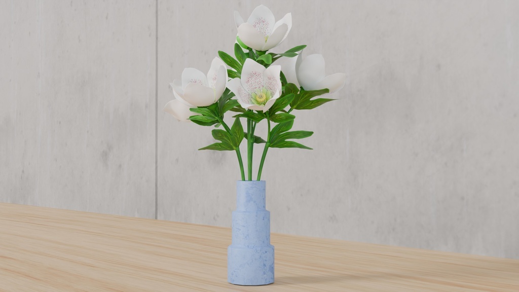 Blenderで作ったクリスマスローズ~花シリーズ(ローポリ在り)