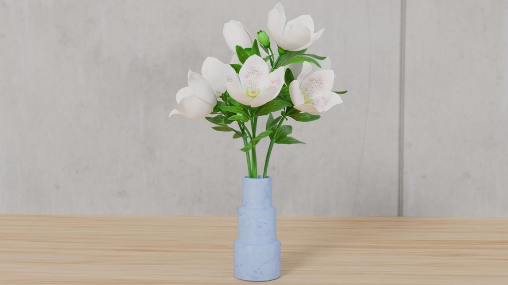 Blenderで作ったクリスマスローズ~花シリーズ(ローポリ在り)