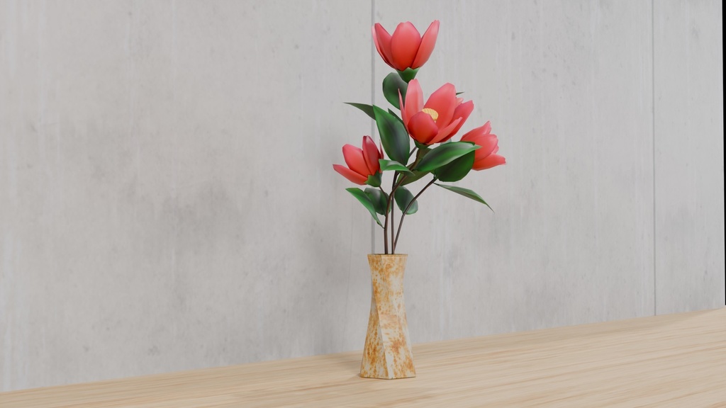 Blenderで作った椿(つばき)~花シリーズ
