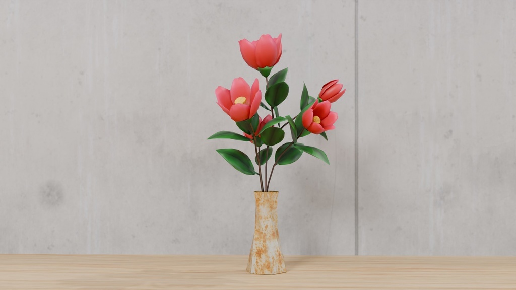 Blenderで作った椿(つばき)~花シリーズ