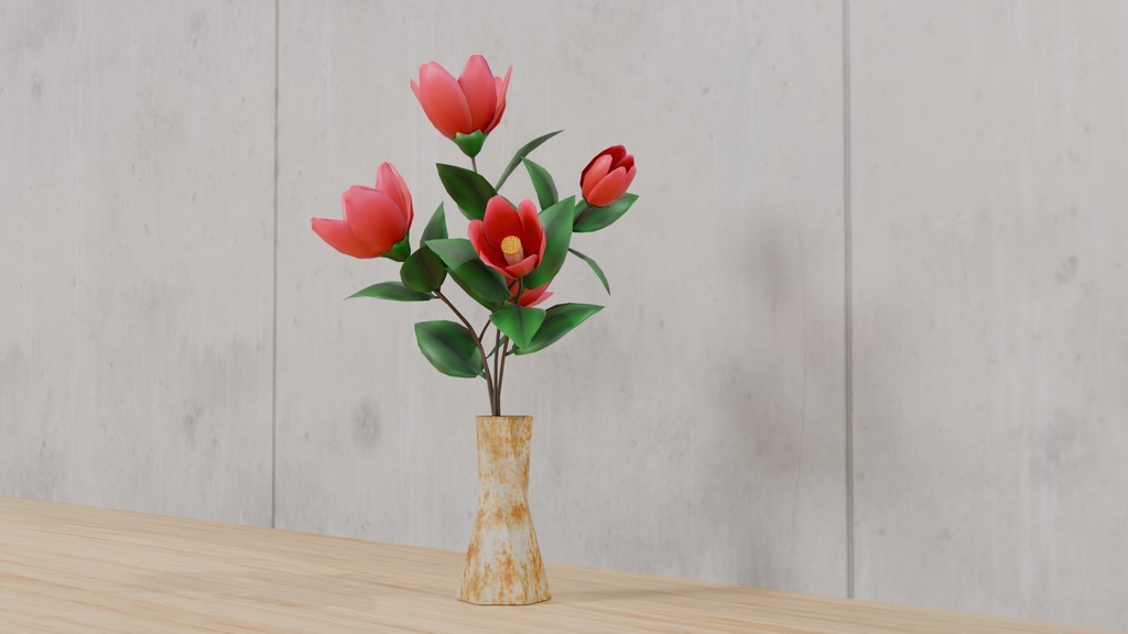 Blenderで作った椿(つばき)~花シリーズ