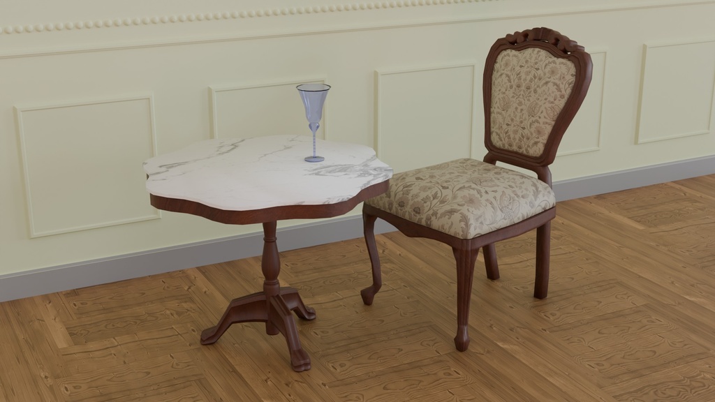 Blenderで作ったローポリゴン版アンティークテーブルセット~アンティークシリーズ