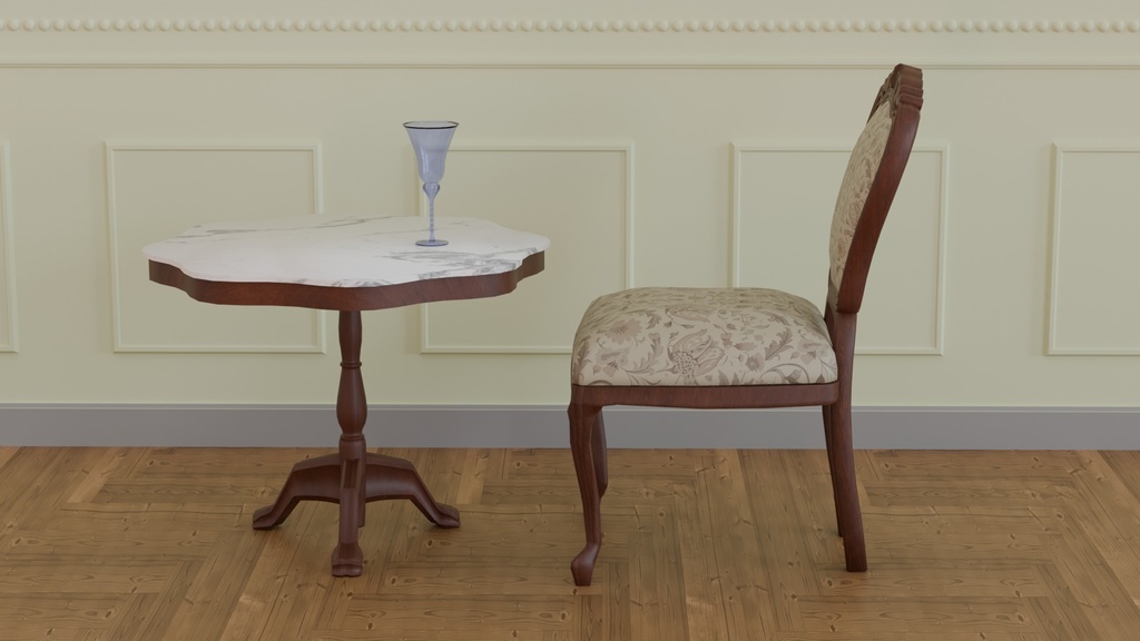 Blenderで作ったローポリゴン版アンティークテーブルセット～アンティークシリーズ