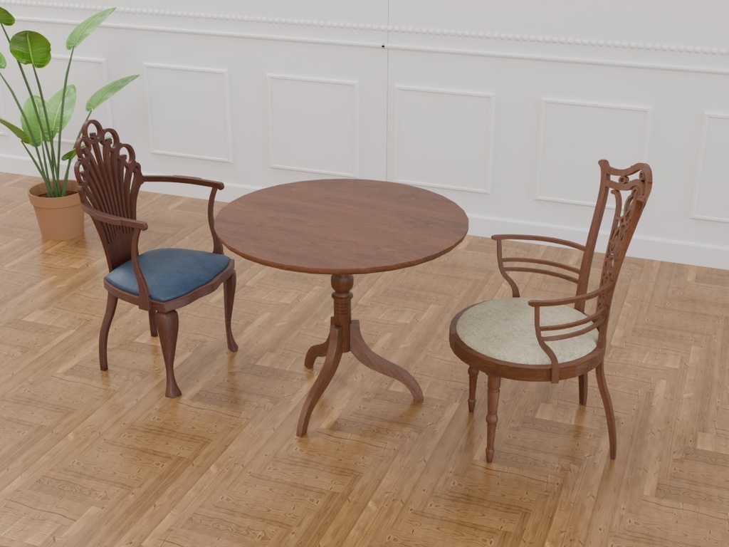 アンティークテーブルチェアセット VRC対応装飾家具~アンティークシリーズ