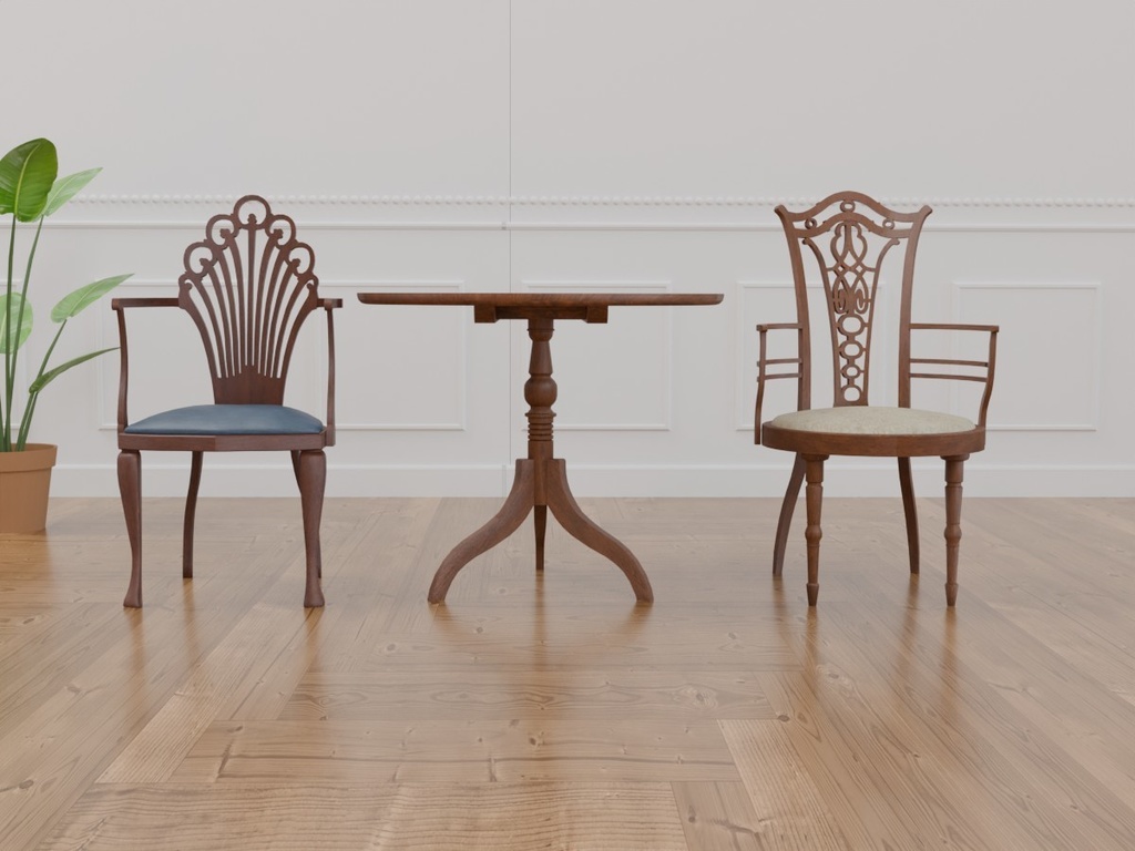アンティークテーブルチェアセット　VRC対応装飾家具～アンティークシリーズ