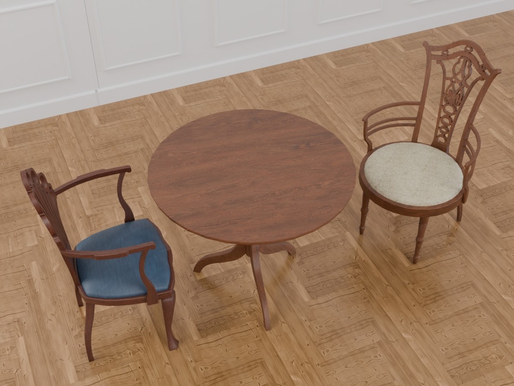 アンティークテーブルチェアセット VRC対応装飾家具~アンティークシリーズ