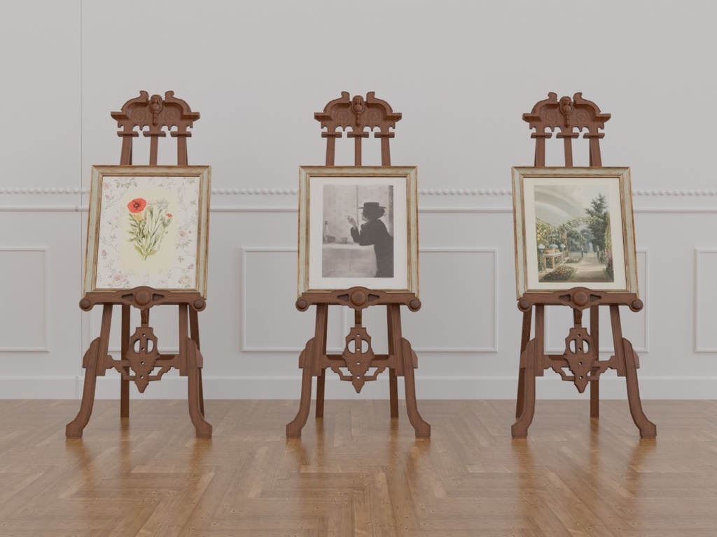 差し換え可能、イーゼルスタントと額縁 VRC対応室内装飾品~アンティークシリーズ