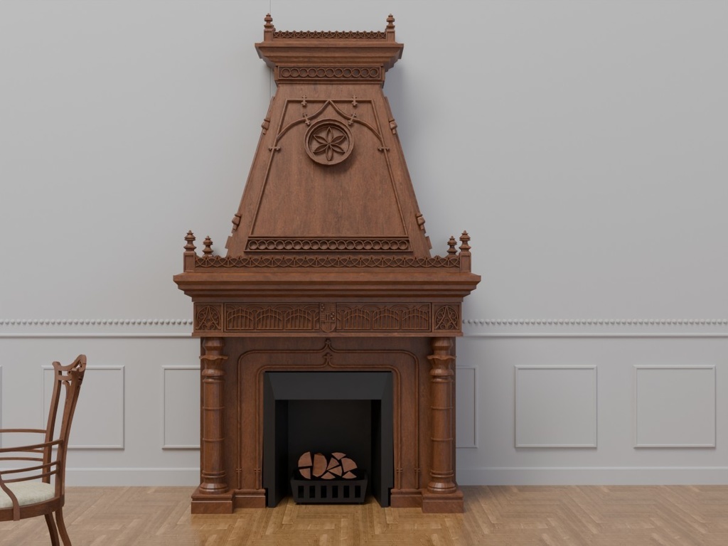 VRC対応炎エフェクト有-マントルピース～アンティークシリーズ