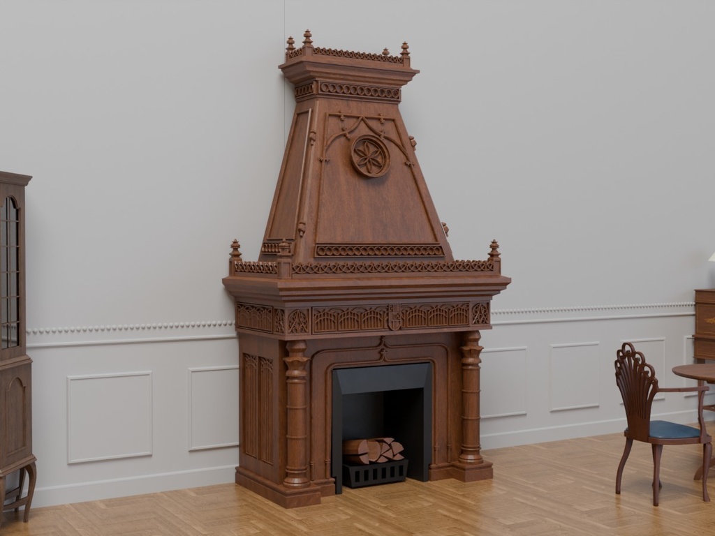 VRC対応炎エフェクト有-マントルピース~アンティークシリーズ