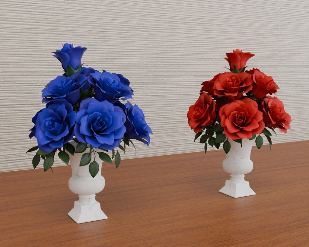 赤い薔薇と青い薔薇 花瓶セット VRC対応室内装飾品~花シリーズ