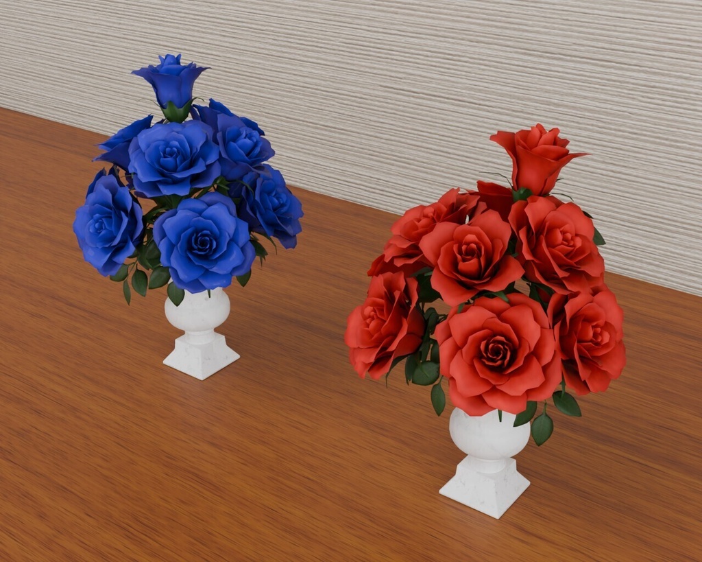 赤い薔薇と青い薔薇 花瓶セット VRC対応室内装飾品~花シリーズ