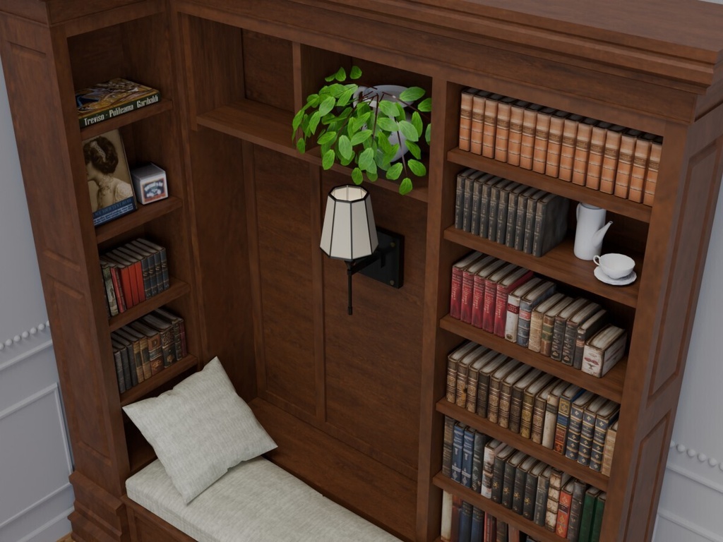 VRC対応-Sit判定付き本棚付読書ヌック 室内装飾品~アンティークシリーズ