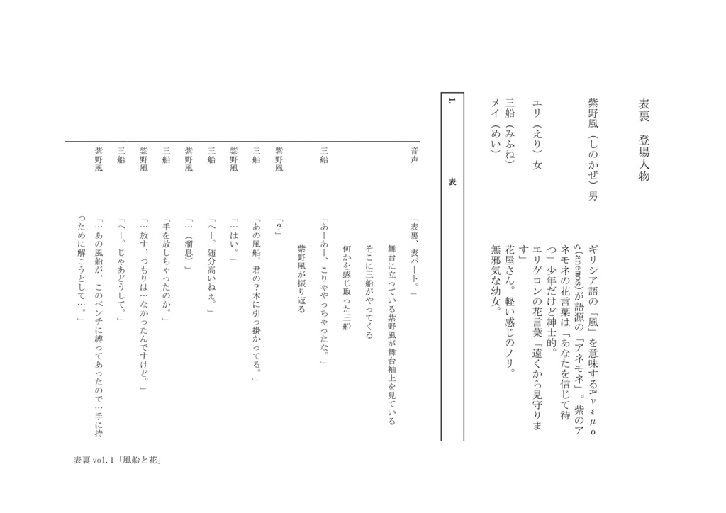 【無料公開脚本】『表裏vol.1-風船と花-』Web公開版
