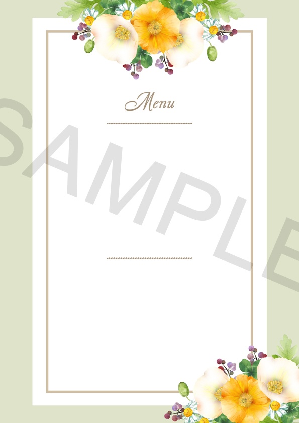 水彩のブーケのメニュー表テンプレート　PSD＆JPEG