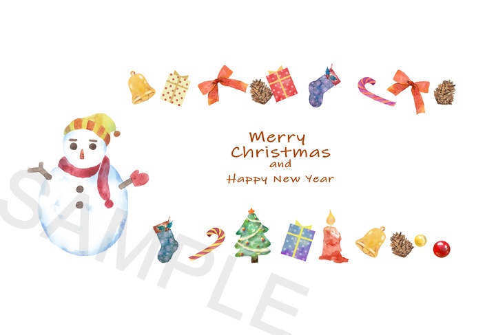 水彩画のクリスマスカード　