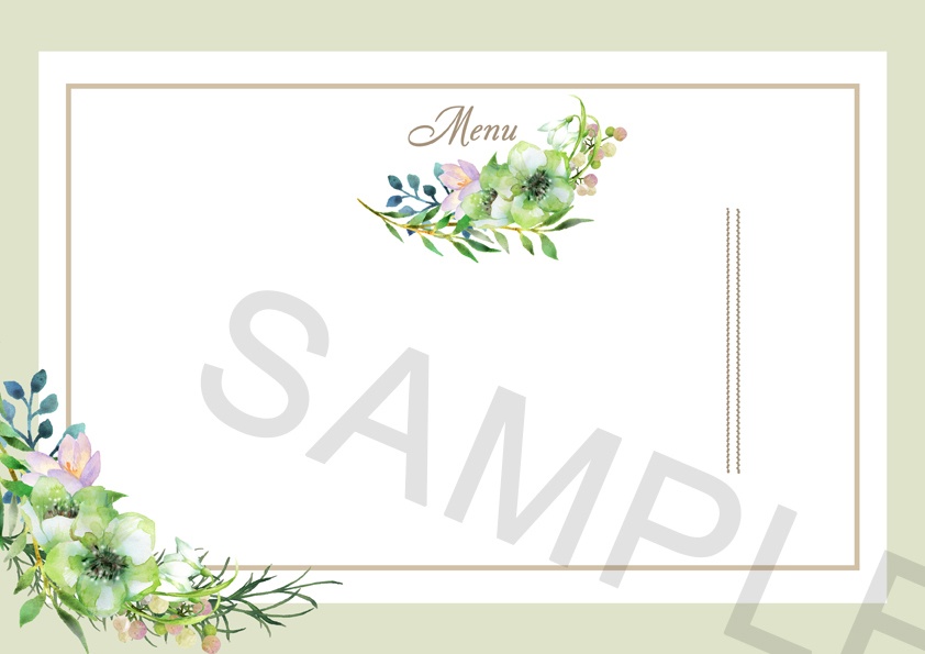 水彩画のブーケのメニュー表テンプレート　PSD＆JPEG