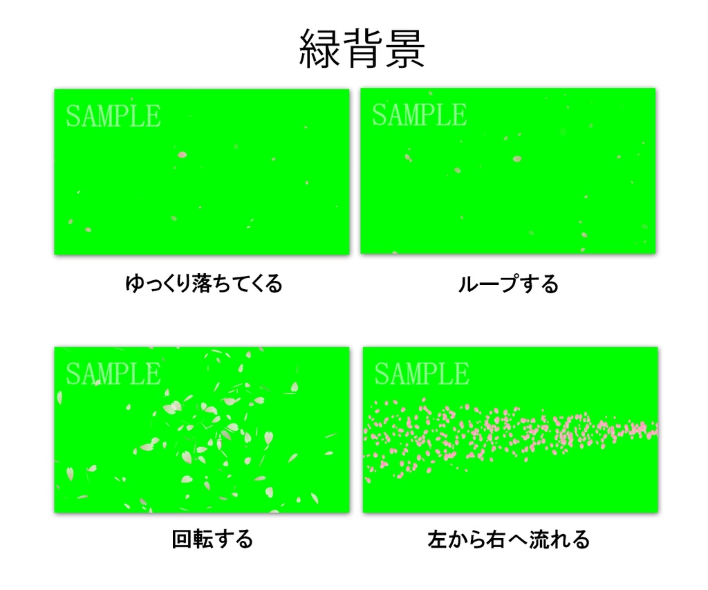 桜吹雪動画素材4点セット【黒背景orグリーンバック】