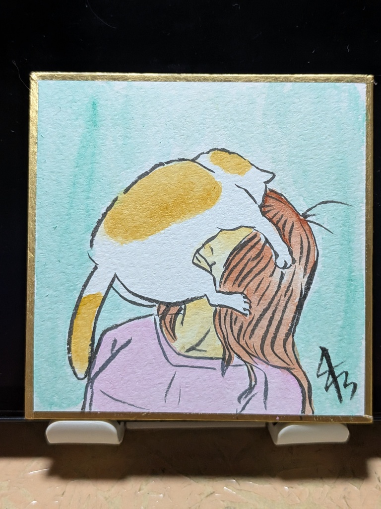 【色紙】猫と女