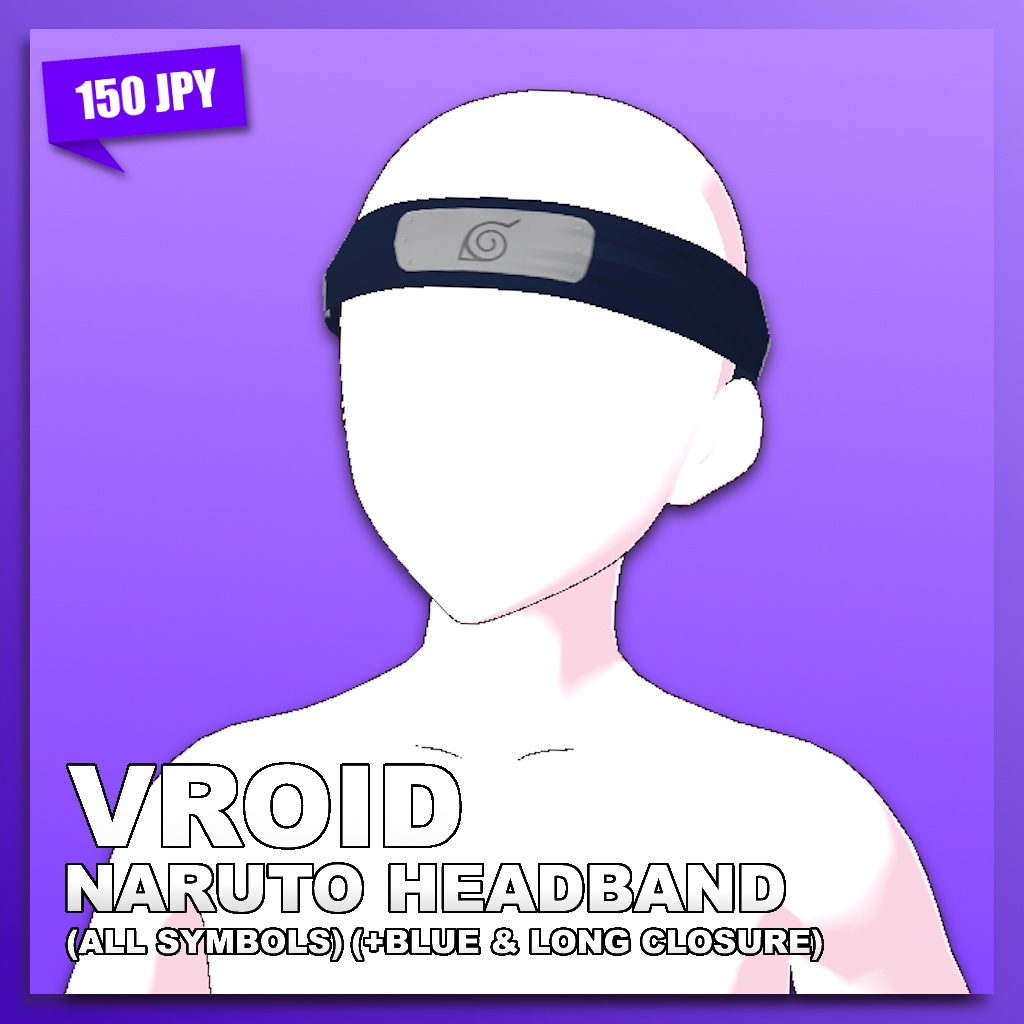 (VROID) Naruto Headband v2 (All Symbols + Colour Blue + Long Closure)