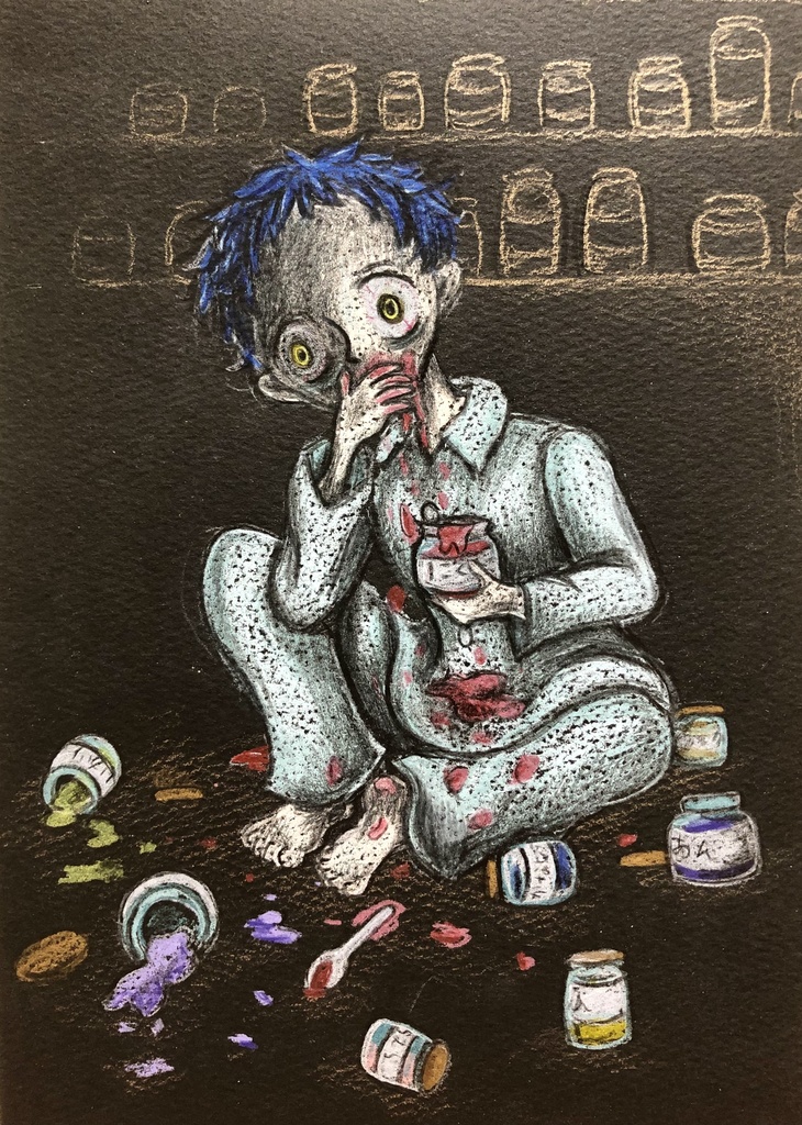 深夜にジャムを貪る不眠（ドローイング）