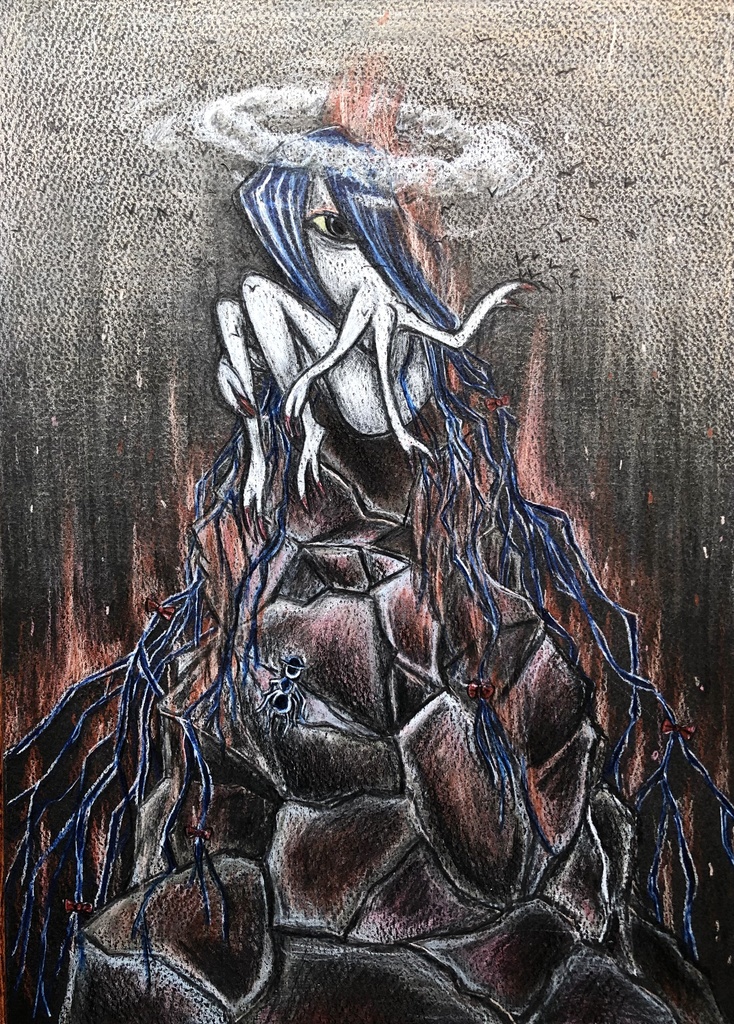 火山の魔女（A4額付き原画）