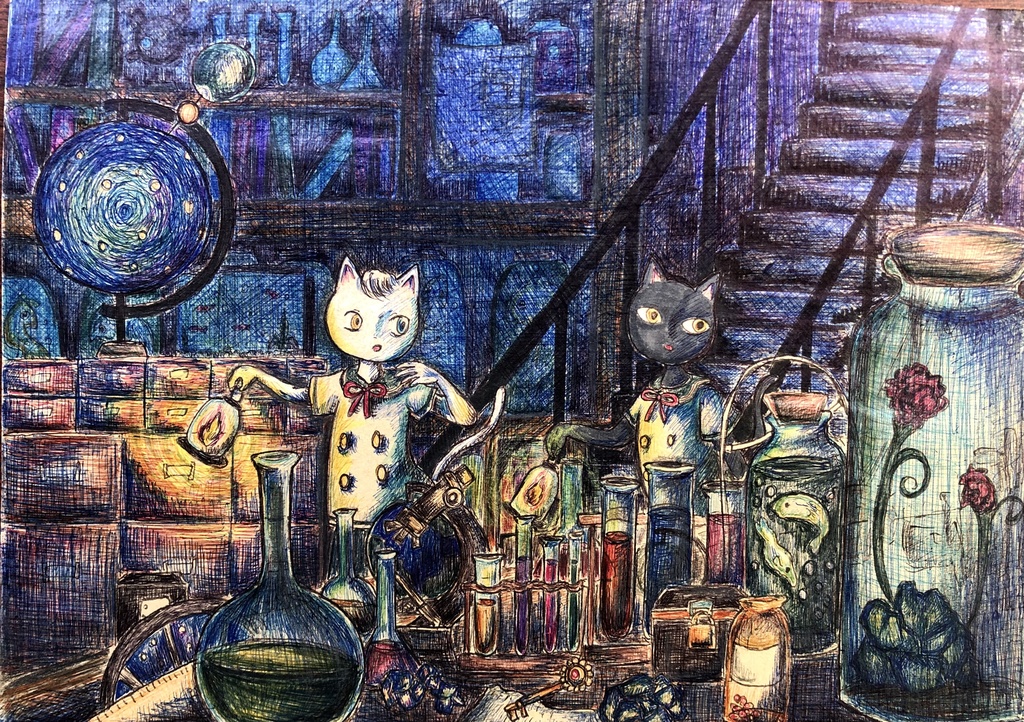 夜の科学室（オールドドローイング）
