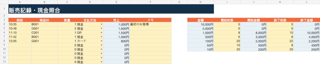 【無料体験版】即売会 会計・釣銭チェックExcel|売上・現金差額をお試し